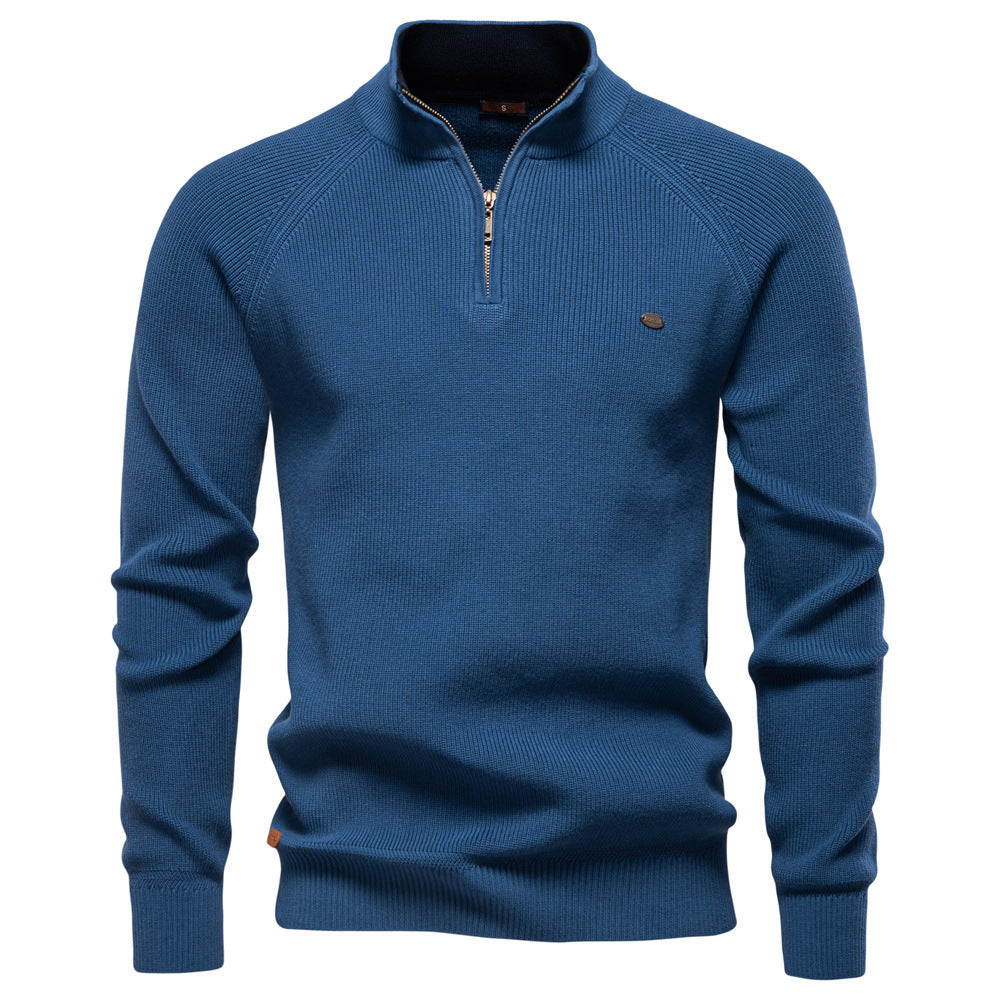 Men's beige half-zip pullover sweater