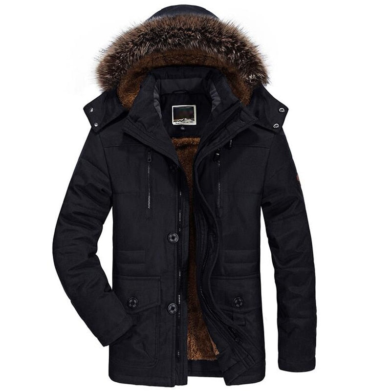 Men's fleece-lined hooded parka jacket in black