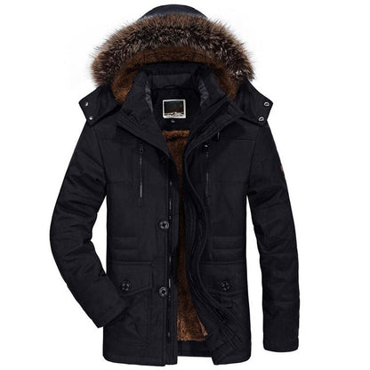 Men's fleece-lined hooded parka jacket in black