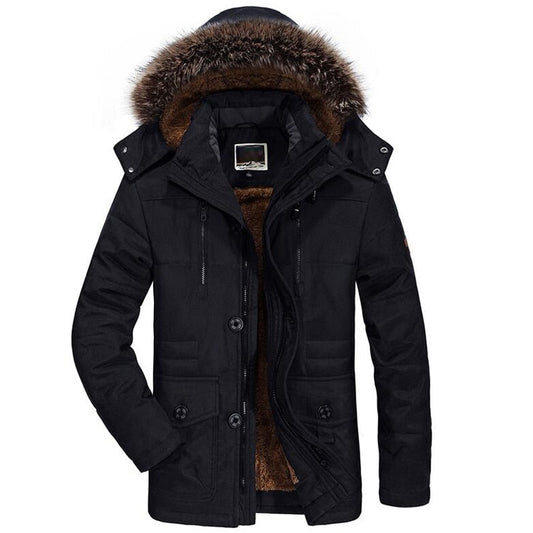 Men's fleece-lined hooded parka jacket in black