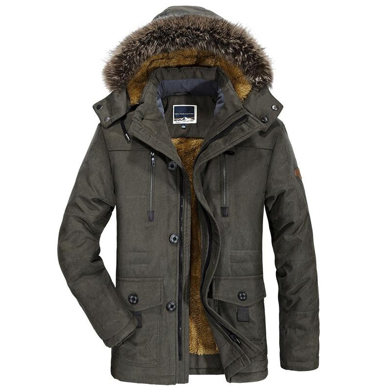 Men's fleece-lined hooded parka jacket in gray