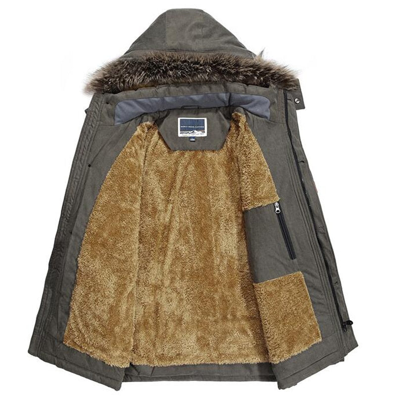 Men's fleece-lined hooded parka jacket in gray