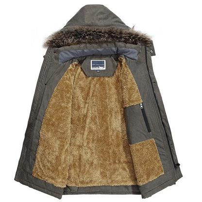 Men's fleece-lined hooded parka jacket in gray