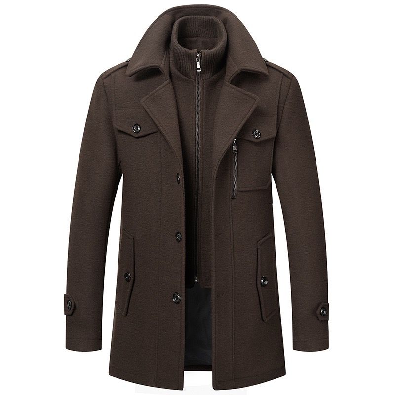 Men's long winter coat in chocolate brown