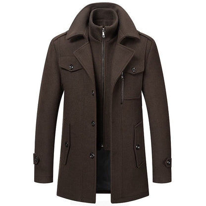 Men's long winter coat in chocolate brown