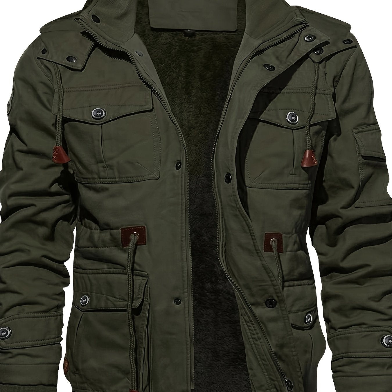 Men's multi-pocket hooded utility jacket in army green
