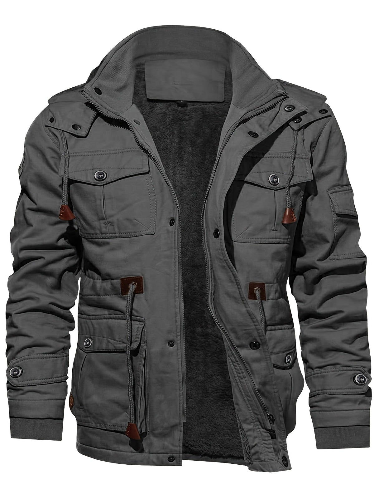 Men's multi-pocket hooded utility jacket in gray