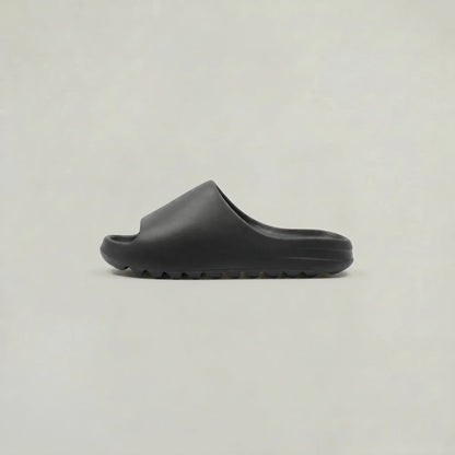 Men's black open toe slide sandals with molded footbed