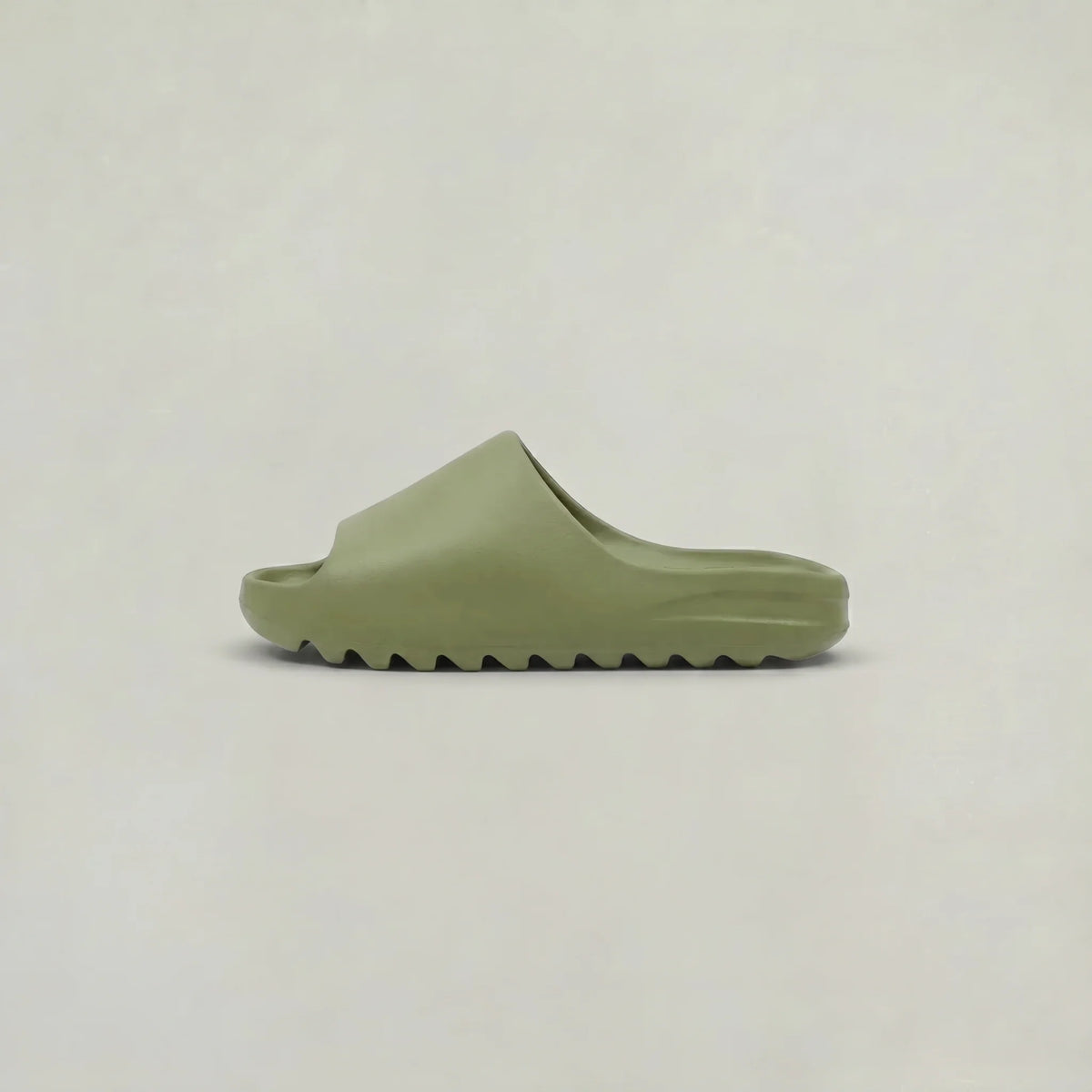 Men's green open toe slides, front view