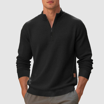 Men's gray quarter zip mock neck sweatshirt with textured finish