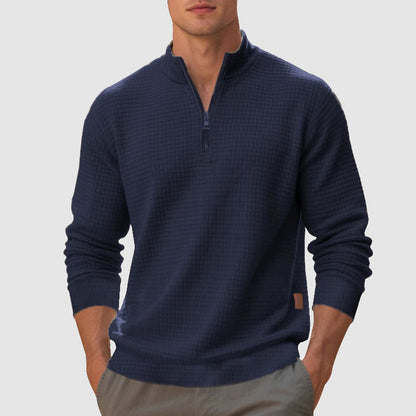 Men's gray quarter zip mock neck sweatshirt with textured finish