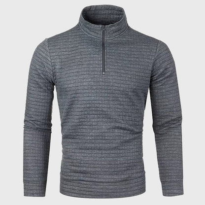 Men's black quarter zip mock neck sweatshirt with textured finish