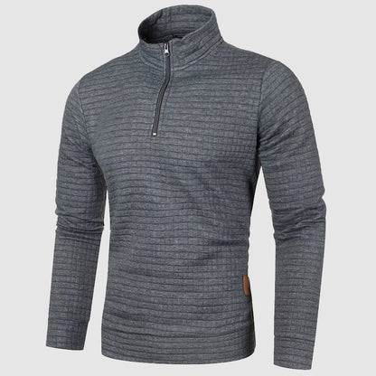 Men's black quarter zip mock neck sweatshirt with textured finish