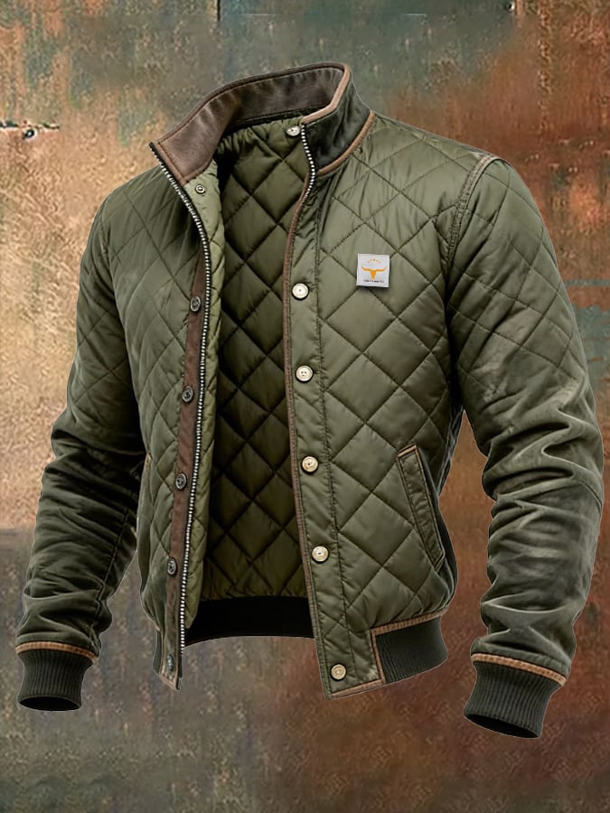 Men's quilted button-front jacket in green