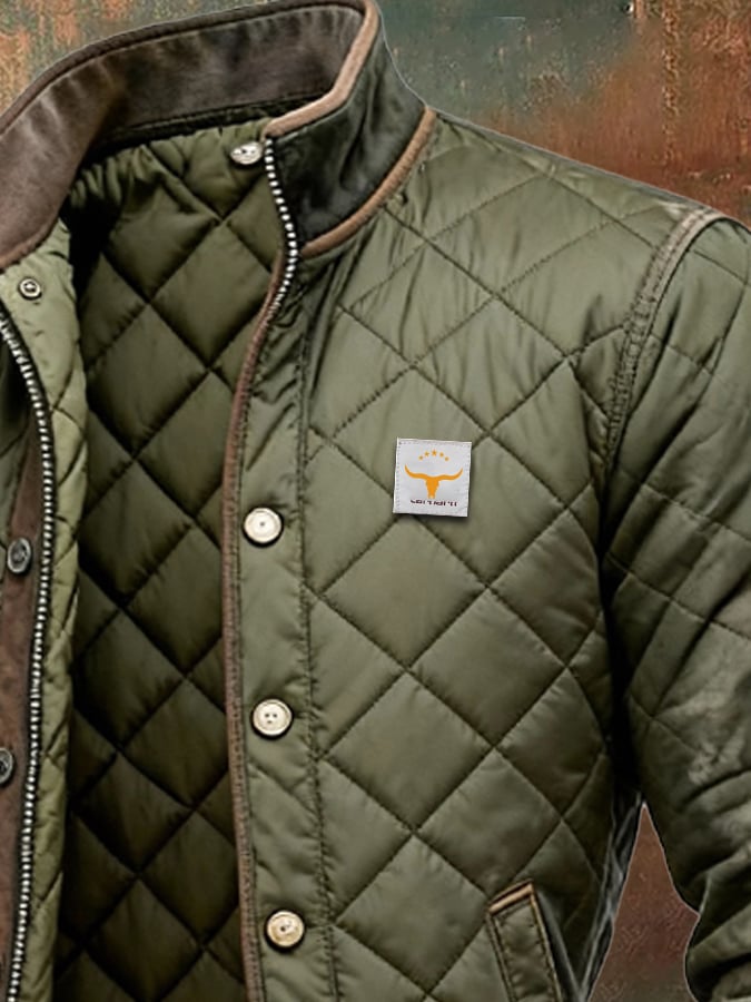 Men's quilted button-front jacket in green