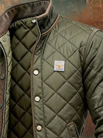 Men's quilted button-front jacket in green
