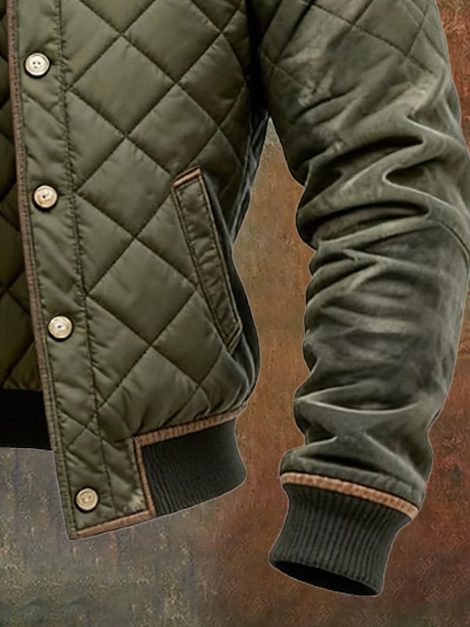 Men's quilted button-front jacket in green