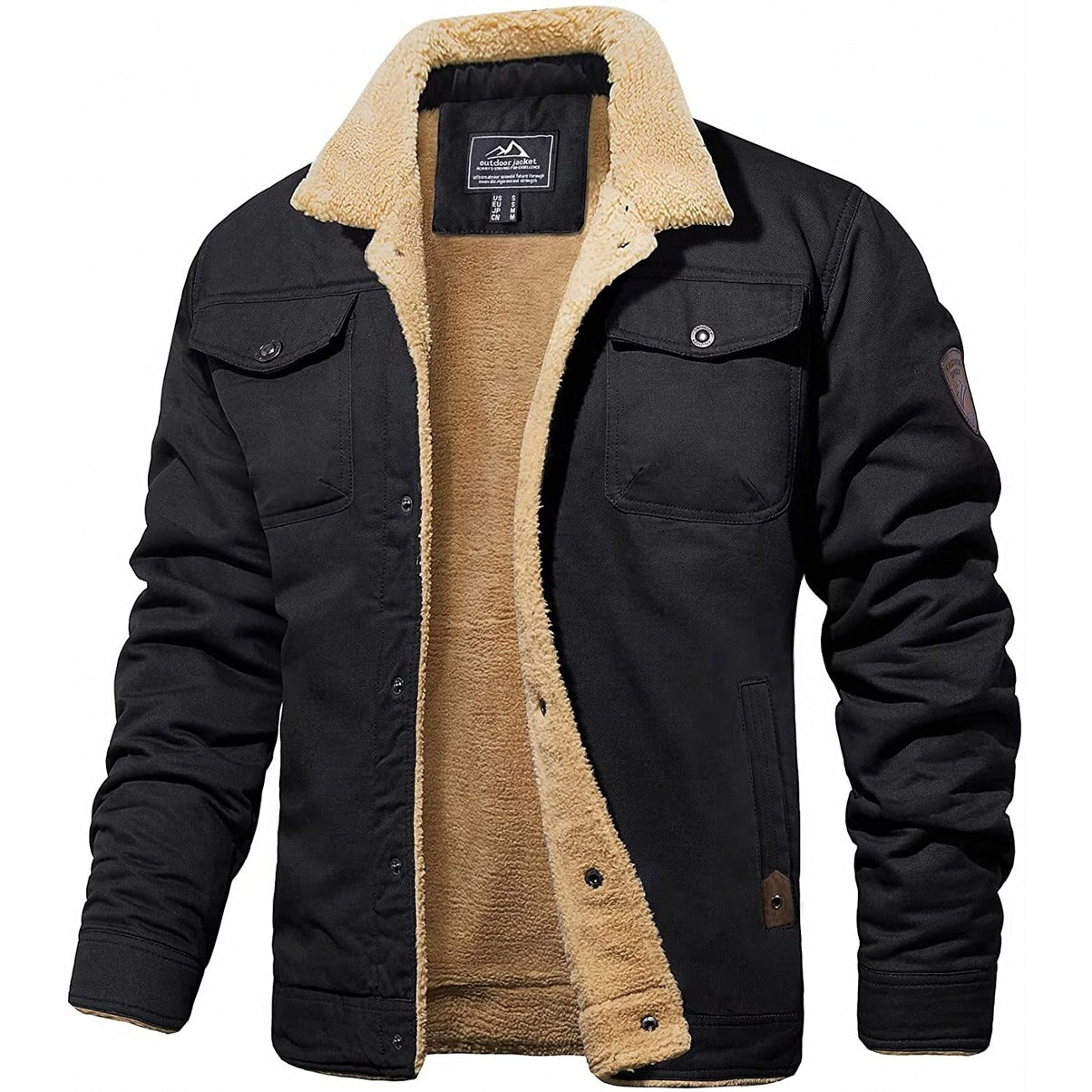 Men's sherpa-lined casual winter jacket in black