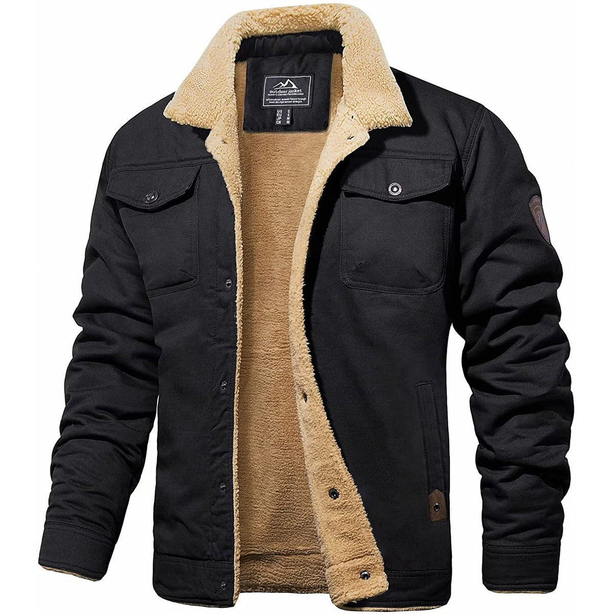 Men's sherpa-lined casual winter jacket in black