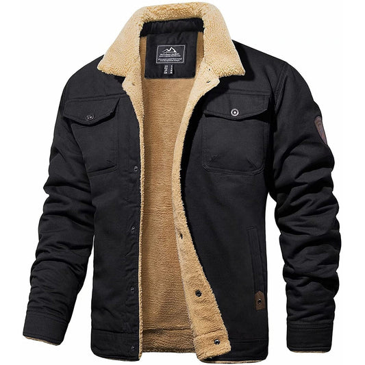 Men's sherpa-lined casual winter jacket in black