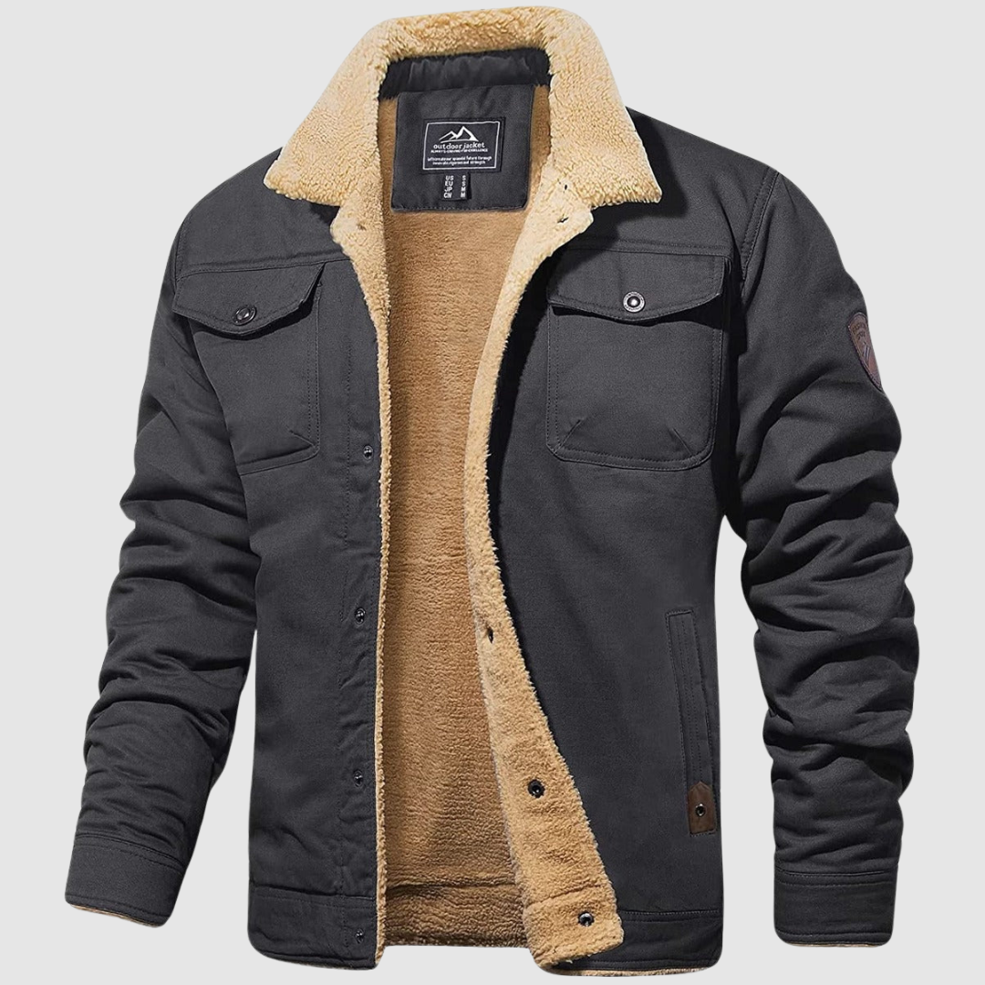 Men's sherpa-lined casual winter jacket in gray