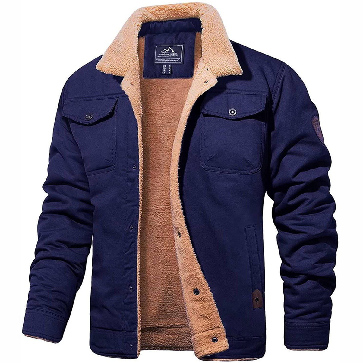 Men's sherpa-lined casual winter jacket in blue