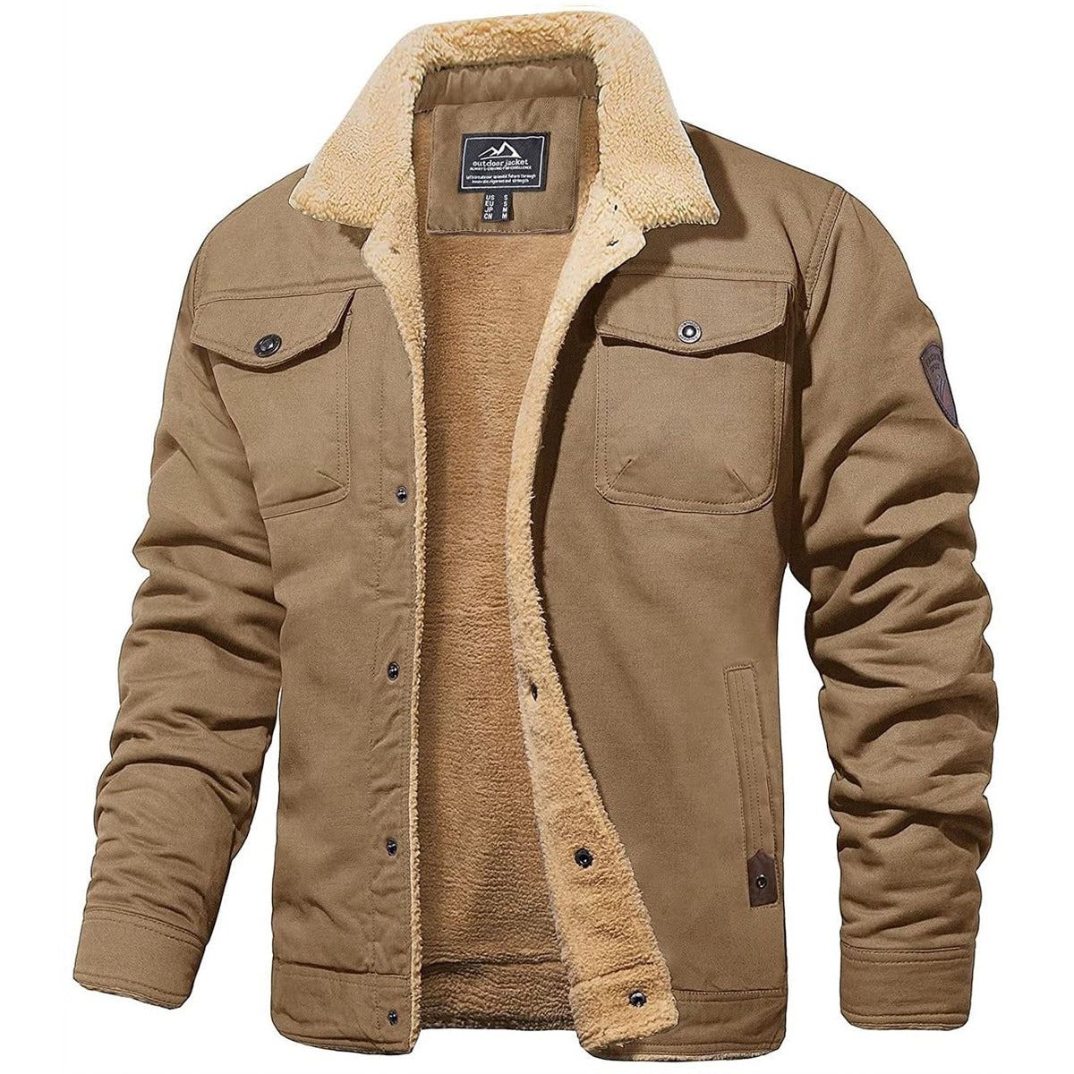 Men's sherpa-lined casual winter jacket in khaki