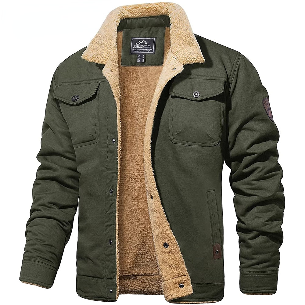 Men's sherpa-lined casual winter jacket in army green
