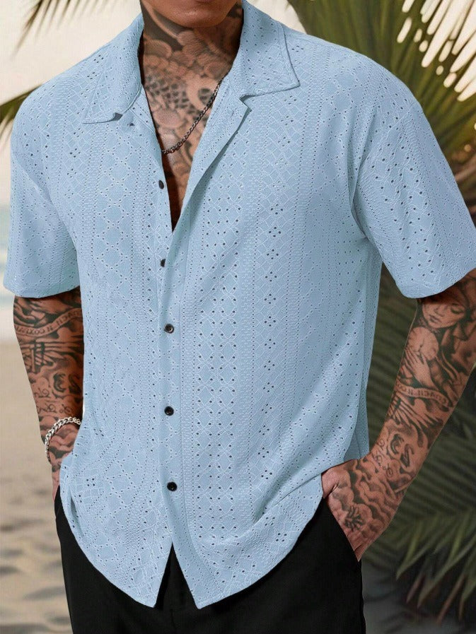 Men's Shirt Camp Collar Short Sleeve Relaxed Fit 0