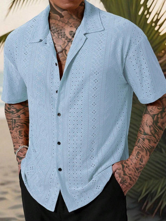 Men's Shirt Camp Collar Short Sleeve Relaxed Fit 0
