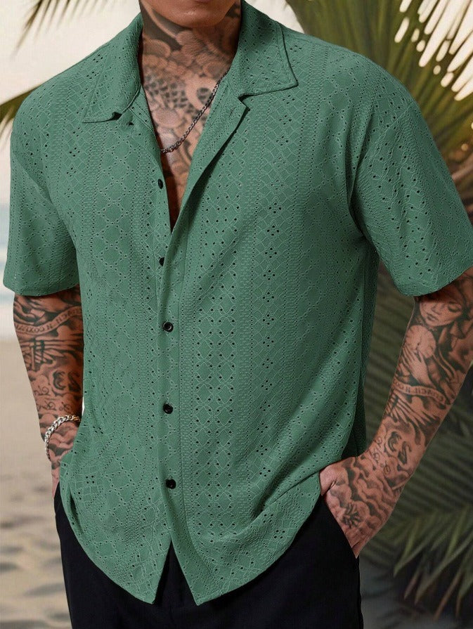 Men's Shirt Camp Collar Short Sleeve Relaxed Fit 1