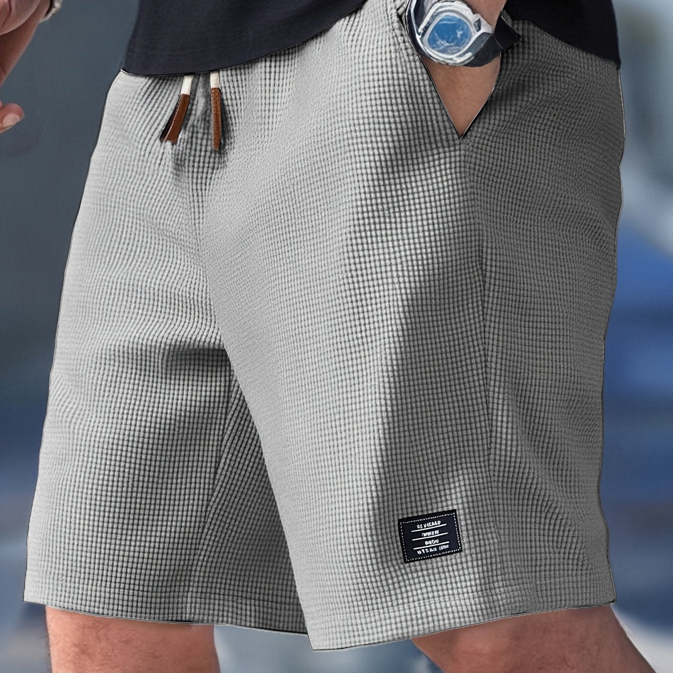 Men's Shorts Waffle Texture Relaxed Fit Casual 4