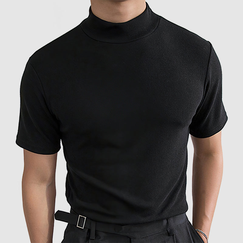 Men's T Shirt Fitted Mock Neck Short Sleeve 0