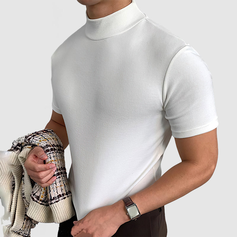 Men's T Shirt Fitted Mock Neck Short Sleeve 3