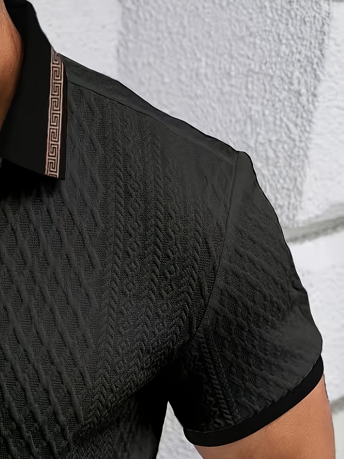 Men’s Textured Polo Shirt Short Sleeve Slim Fit Breathable Smart Casual Summer Top 2