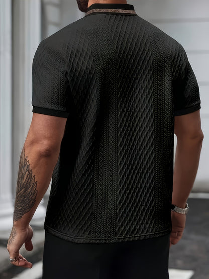 Men’s Textured Polo Shirt Short Sleeve Slim Fit Breathable Smart Casual Summer Top 3