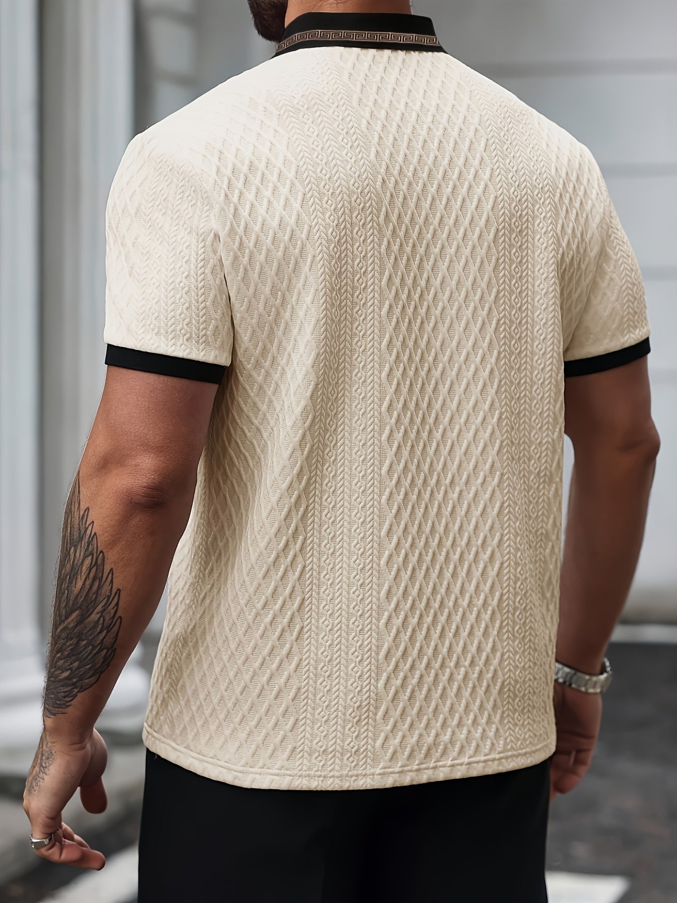 Men’s Textured Polo Shirt Short Sleeve Slim Fit Breathable Smart Casual Summer Top 4