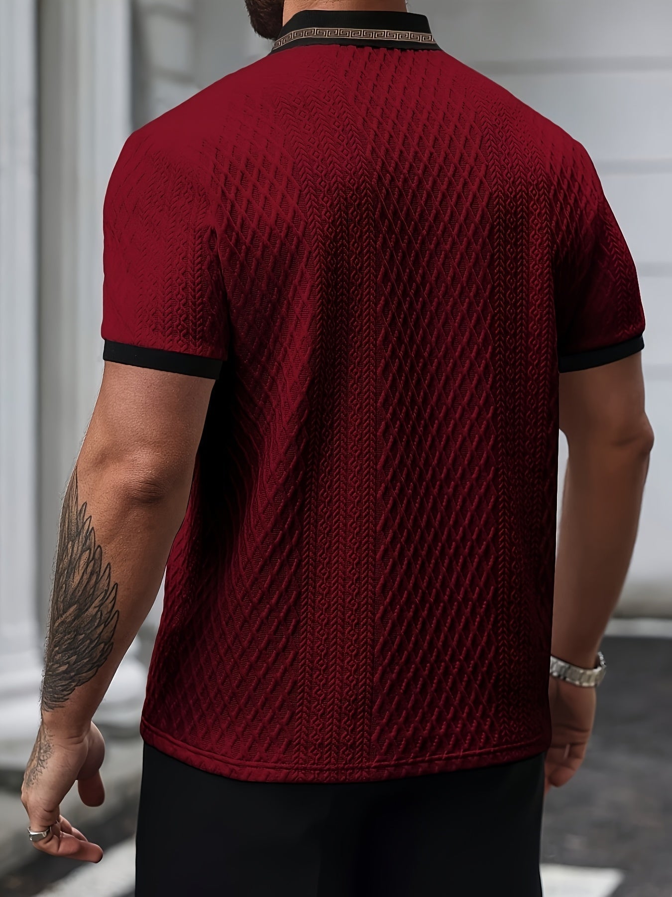 Men’s Textured Polo Shirt Short Sleeve Slim Fit Breathable Smart Casual Summer Top 6