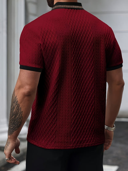 Men’s Textured Polo Shirt Short Sleeve Slim Fit Breathable Smart Casual Summer Top 6