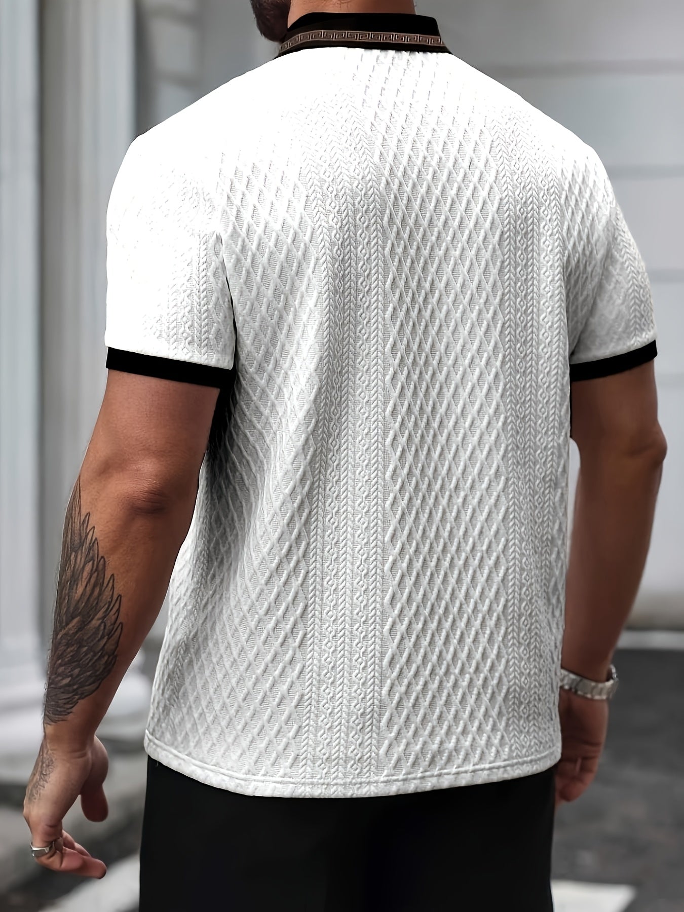 Men’s Textured Polo Shirt Short Sleeve Slim Fit Breathable Smart Casual Summer Top 8