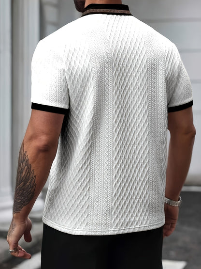 Men’s Textured Polo Shirt Short Sleeve Slim Fit Breathable Smart Casual Summer Top 8