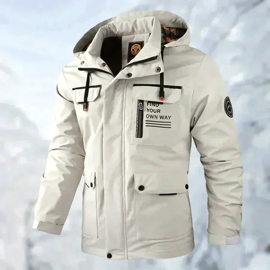 Men's waterproof winter jacket with removable hood in white