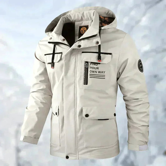 Men's waterproof winter jacket with removable hood in white