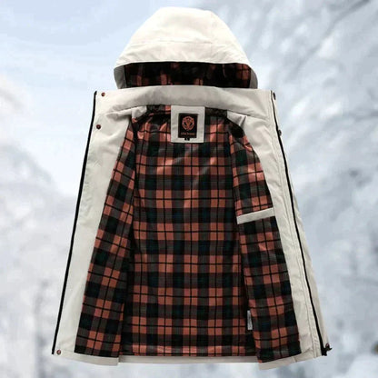 Men's waterproof winter jacket with removable hood in white
