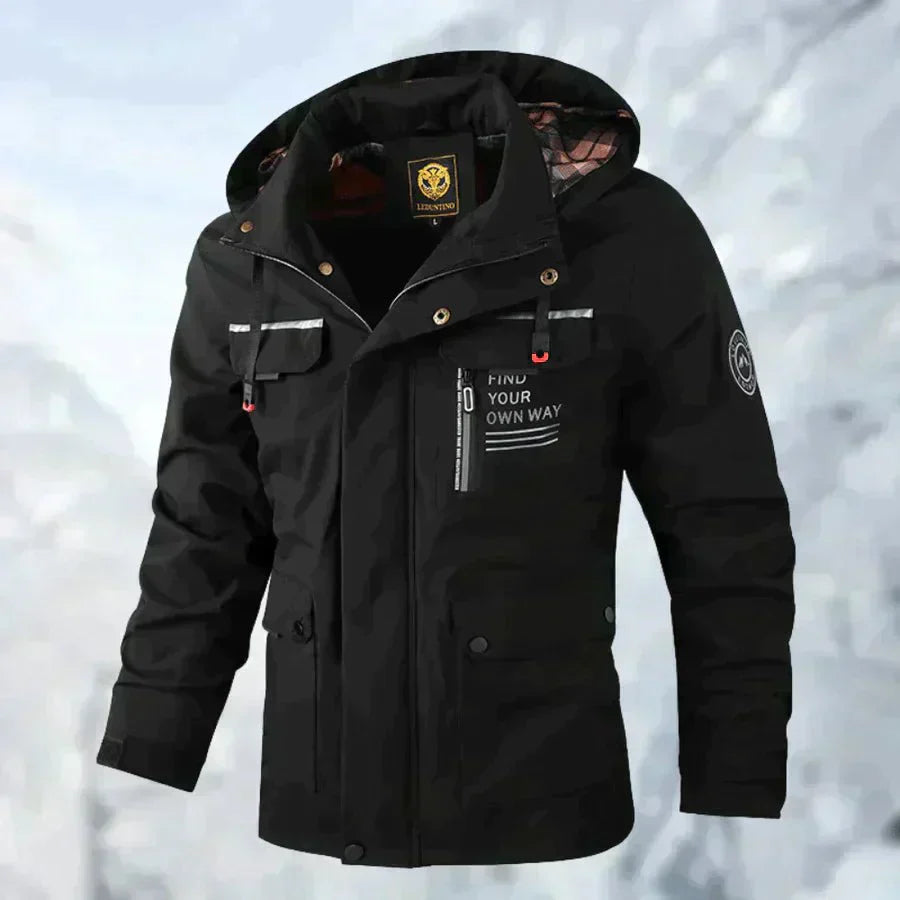Men's waterproof winter jacket with removable hood in black