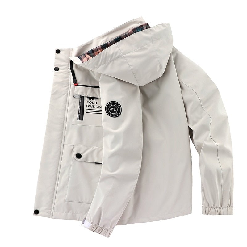 Men's waterproof winter jacket with removable hood in red