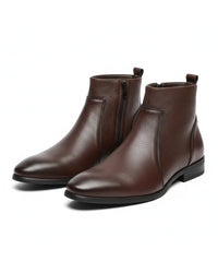 Griffin | Men's Zip Leather Boots with Pointed Round Toe and Side Panels