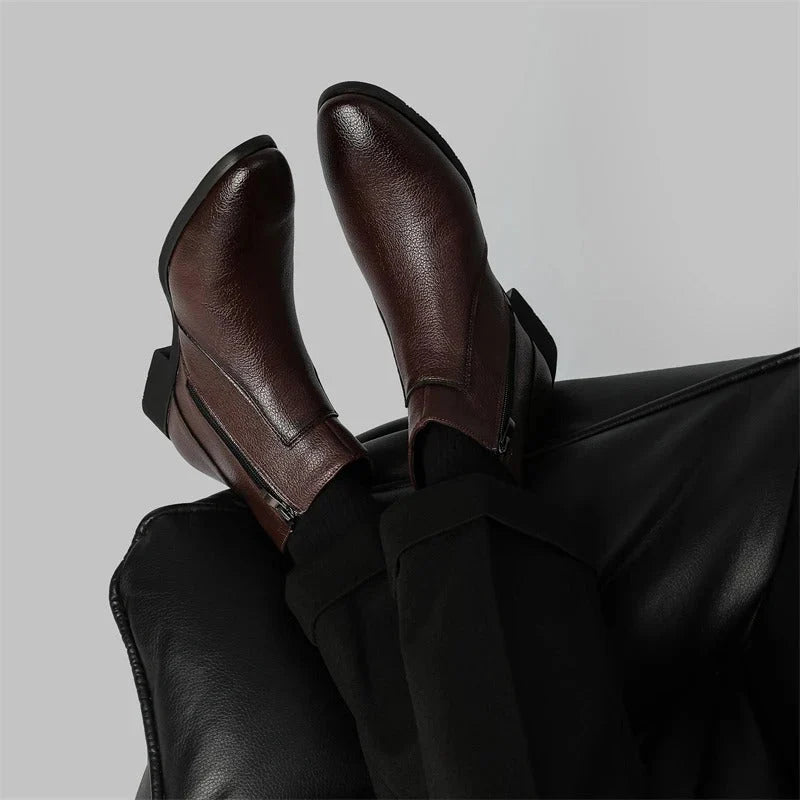 Griffin leather boots in dark brown
