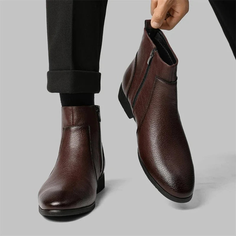 Griffin leather boots worn, lifestyle shot