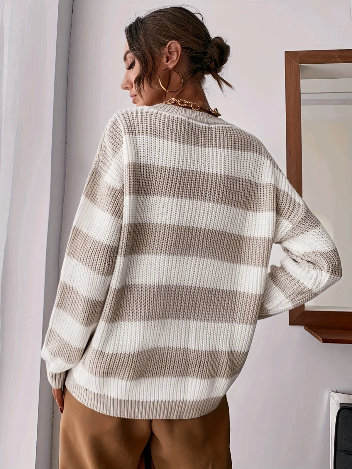 Women's Striped Sweater, Relaxed Winter Knit Top